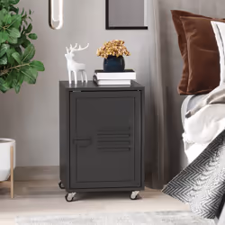 HOMCOM Bedside Table, Rolling End Side Table, Mobile Storage Cabinet Black