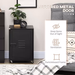 HOMCOM Bedside Table, Rolling End Side Table, Mobile Storage Cabinet Black