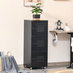 HOMCOM Rolling Storage Cabinet 3-Tier Mobile File Cabinet with Wheels Black