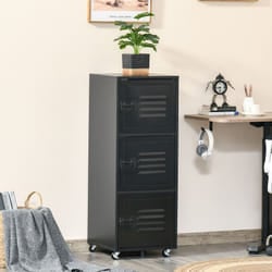 HOMCOM Rolling Storage Cabinet 3-Tier Mobile File Cabinet with Wheels Black