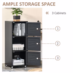 HOMCOM Rolling Storage Cabinet 3-Tier Mobile File Cabinet with Wheels Black