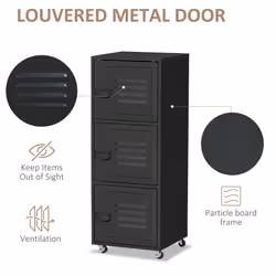 HOMCOM Rolling Storage Cabinet 3-Tier Mobile File Cabinet with Wheels Black