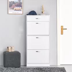 HOMCOM High Gloss Shoe Cabinet w/ 4 Drawers Shoe Storage Organizer