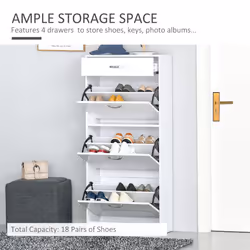 HOMCOM High Gloss Shoe Cabinet w/ 4 Drawers Shoe Storage Organizer