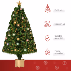 HOMCOM 4FT Prelit Artificial Christmas Tree Fiber Optic Holiday Home Decoration