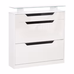 HOMCOM Shoe Cabinet w/ 3 Drawers High Gloss Storage Cupboard White