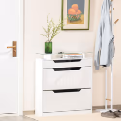 HOMCOM Shoe Cabinet w/ 3 Drawers High Gloss Storage Cupboard White
