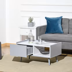 HOMCOM Two-Tone Coffee Table Marble Effect w/ Storage Wood Legs Home Furniture