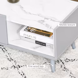 HOMCOM Two-Tone Coffee Table Marble Effect w/ Storage Wood Legs Home Furniture