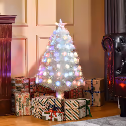 HOMCOM 3FT Pre-Lit Artificial Christmas Tree w/ Fibre Optic Xmas -White