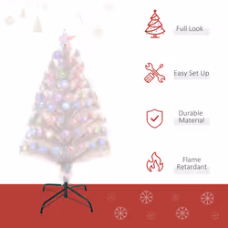 HOMCOM 3FT Pre-Lit Artificial Christmas Tree w/ Fibre Optic Xmas -White