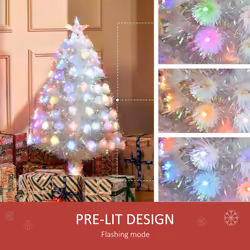 HOMCOM 3FT Pre-Lit Artificial Christmas Tree w/ Fibre Optic Xmas -White