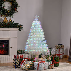 HOMCOM 4FT Prelit Artificial Christmas Tree Fiber Optic Xmas Decoration, White