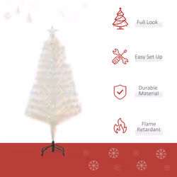 HOMCOM 4FT Prelit Artificial Christmas Tree Fiber Optic Xmas Decoration, White