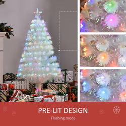 HOMCOM 4FT Prelit Artificial Christmas Tree Fiber Optic Xmas Decoration, White