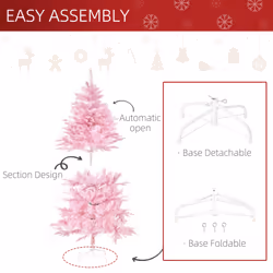 HOMCOM 5FT Artificial Christmas Tree w/ Automatic Open for Home Party Pink