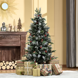 HOMCOM 5FT Artificial Snow Dipped Christmas Tree Xmas Holiday Pencil Tree Green