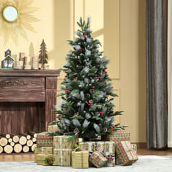HOMCOM 5FT Artificial Snow Dipped Christmas Tree Xmas Holiday Pencil Tree Green