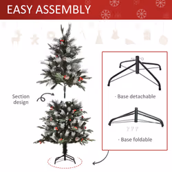 HOMCOM 5FT Artificial Snow Dipped Christmas Tree Xmas Holiday Pencil Tree Green