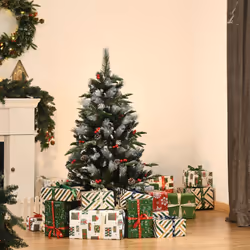 HOMCOM 4FT Artificial Snow Dipped Christmas Tree Xmas Holiday Pencil Tree Green
