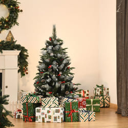HOMCOM 4FT Artificial Snow Dipped Christmas Tree Xmas Holiday Pencil Tree Green