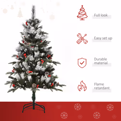 HOMCOM 4FT Artificial Snow Dipped Christmas Tree Xmas Holiday Pencil Tree Green