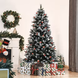HOMCOM 6FT Artificial Snow Dipped Christmas Tree Xmas Holiday Pencil Tree Green