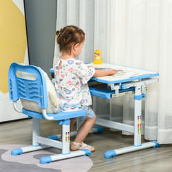 HOMCOM Kids Desk and Chair Set w/ Drawer, Pen Slot Hook - Blue