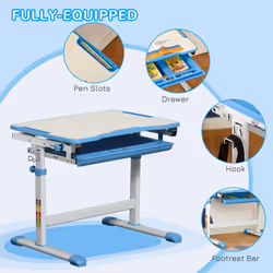 HOMCOM Kids Desk and Chair Set w/ Drawer, Pen Slot Hook - Blue