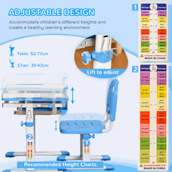 HOMCOM Kids Desk and Chair Set w/ Drawer, Pen Slot Hook - Blue - Additional view 4