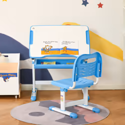 HOMCOM Kids Desk and Chair Set w/ Drawer, Pen Slot Hook - Blue - Additional view 6