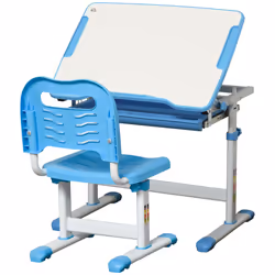 HOMCOM Kids Desk and Chair Set w/ Drawer, Pen Slot Hook - Blue - Additional view 8