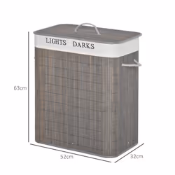 HOMCOM 2 Section Collapsible Laundry Hamper Lid Removable Lining, Grey - Additional view 4