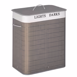 HOMCOM 2 Section Collapsible Laundry Hamper Lid Removable Lining, Grey - Additional view 8