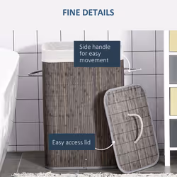 HOMCOM Collapsible Clothes Hamper with Lid Handles Removable Lining, Grey