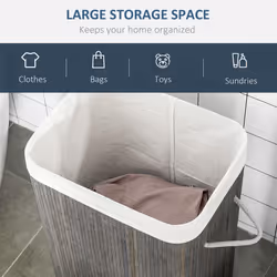 HOMCOM Collapsible Clothes Hamper with Lid Handles Removable Lining, Grey - Additional view 4
