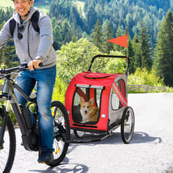 PawHut 2-In-1 Dog Bike Trailer Stroller w/ Universal Wheel Reflector Flag Red