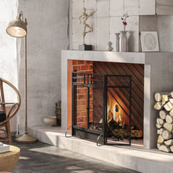 HOMCOM 3-Panel Folding Freestanding Fireplace Screen with Door Metal Mesh, Black