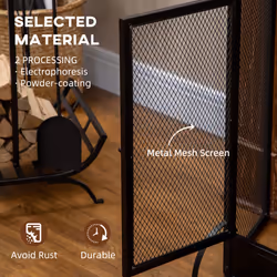 HOMCOM 3-Panel Folding Freestanding Fireplace Screen with Door Metal Mesh, Black - Additional view 4