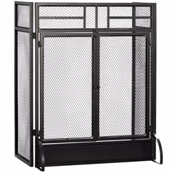 HOMCOM 3-Panel Folding Freestanding Fireplace Screen with Door Metal Mesh, Black - Additional view 7