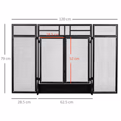 HOMCOM 3-Panel Folding Freestanding Fireplace Screen with Door Metal Mesh, Black - Additional view 8