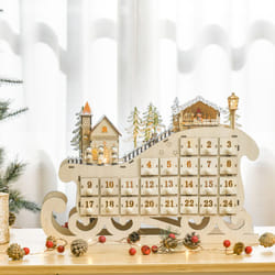 HOMCOM Christmas Advent Calendar Light Up Sleigh w/ Countdown Drawer, Village