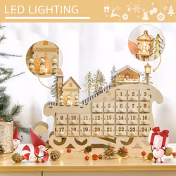 HOMCOM Christmas Advent Calendar Light Up Sleigh w/ Countdown Drawer, Village