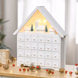 HOMCOM 24-Drawer Wooden Christmas Advent Calendar, Wooden Light-Up Decoration