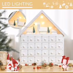 HOMCOM 24-Drawer Wooden Christmas Advent Calendar, Wooden Light-Up Decoration