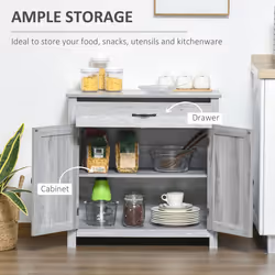 HOMCOM Farmhouse Barn Door Sideboard Accent Buffet Cabinet Coffee Bar Grey Grain