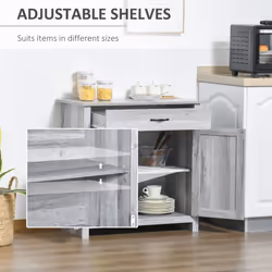 HOMCOM Farmhouse Barn Door Sideboard Accent Buffet Cabinet Coffee Bar Grey Grain