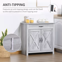 HOMCOM Farmhouse Barn Door Sideboard Accent Buffet Cabinet Coffee Bar Grey Grain - Additional view 4