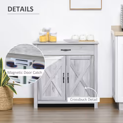 HOMCOM Farmhouse Barn Door Sideboard Accent Buffet Cabinet Coffee Bar Grey Grain - Additional view 5