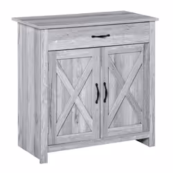 HOMCOM Farmhouse Barn Door Sideboard Accent Buffet Cabinet Coffee Bar Grey Grain - Additional view 8